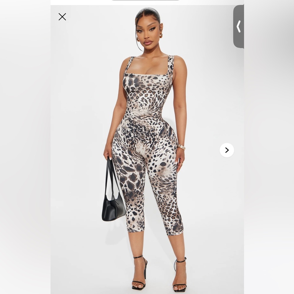 Fashion Nova Leopard Print Capri Jumpsuit